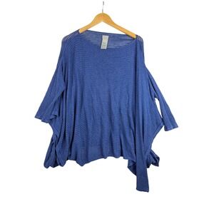 Chico's Open Knit Shawl-like Top with Sleeves size Large‎ Blue